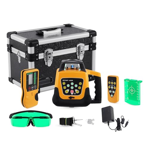 KayEsampra Rotationslaser Selbstnivellierend Baulaser, Grün laser selbstnivellierend 360 Grad automatische rotierende Laser Baulaser mit Empfänger und Fernbedienung Messbereich 500m