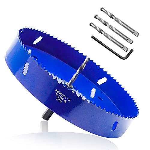 Image of 8-1 /4 Inch Hole Saw with Arbor, 1.2 Inch Cutting Depth | Heavy Duty, HSS Bi-Metal, For Wood Cornhole Boards Plastic Drywall & Thin Metal, Smoothly Cutting