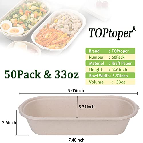 Toptoper 50 Pcs 33 Oz Compostable Paper Bowls With Pp Lids, Biodegradable Disposable Soup Serving Bowls Bulk Party Supplies For Hot/Cold Food, Soup (33 Oz) #TOP4