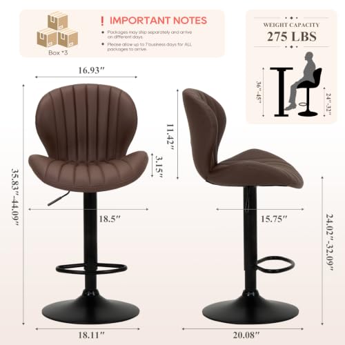 Image of MALOL Bar Stools Set of 6, Swivel Adjustable Height Leather Bar Chair,Brown
