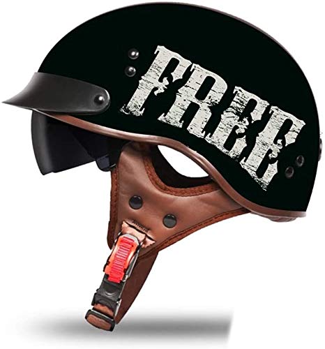 LJJ Casco de Motocicleta, Dot Certificado Harley Sticker Casco Retro 3/4 Cruiser Cara Abierta Motocicleta Rider Medio Casco Monopatín Scooter Eléctrico Casco