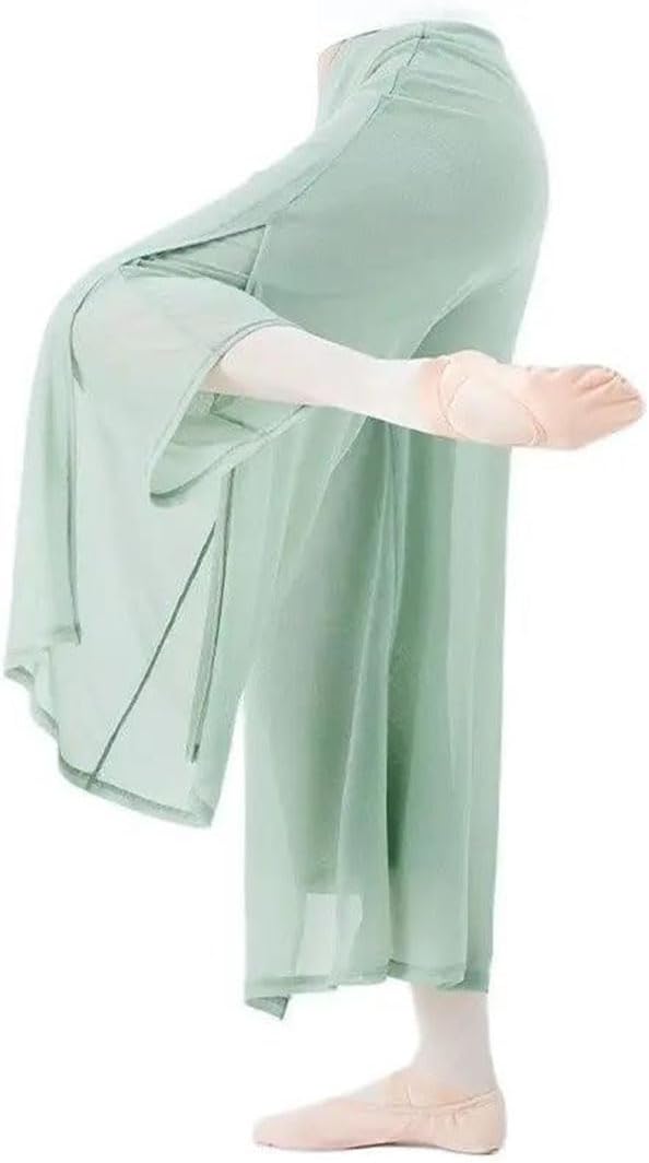 Hgvcfcv Women's Classical Dance Pants Chinese Folk Practice Dance Pants Women's Elastic Waist A-Line Pleated Chiffon Pants
