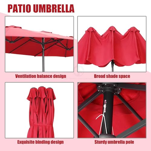 Image of 15ft Large Outdoor Umbrella Double-Sided Patio Umbrella with 65 Kgs Movable Stand, Crank Handle, 12 Ribs Rectangular Garden Umbrella for Patio Graden, Poolside, Terrace, Cafe and Hotels