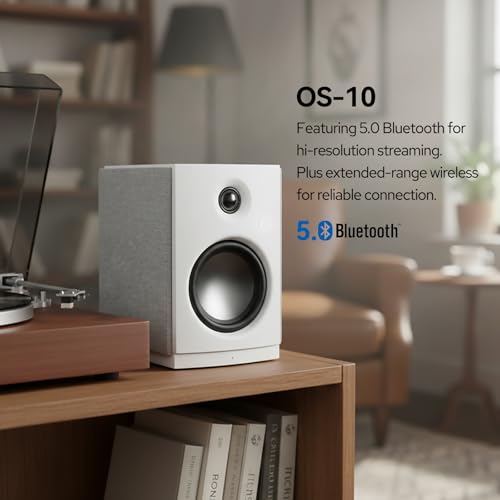 Image of HiVi-Swans OS-10 HiFi Stereo Speakers, Bluetooth 5.0 Active Computer Bookshelf Speakers - 4'' Dynamic Woofer, Powered Desk Speakers 62w RMS with Touch Control for PC /Phone /TV - White