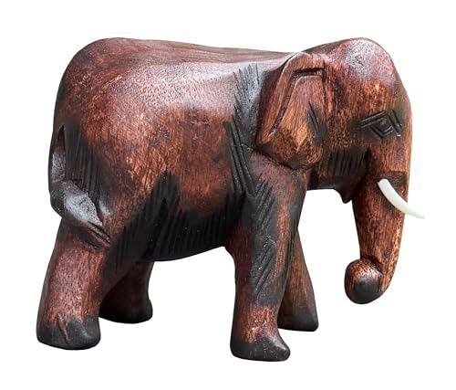Estatua de elefante tallada a mano de madera, 5 pulgadas miniatura 1