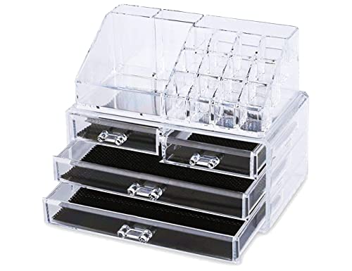 GC GLOBALCOMMERCE Makeuphållare Makeup Organizer med 4 badrumslådor, transparent med fack