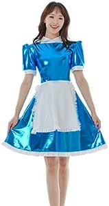 Mens Dress Shiny Metallic French Maid Costume Gothic Lolita