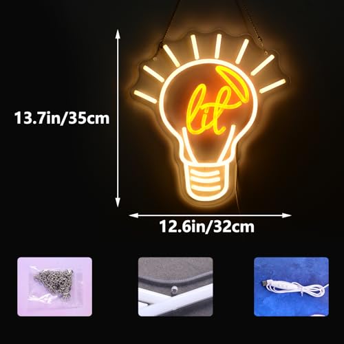 Image of It's Lit! Edison Bulb Neon Sign Lit it up Yellow Funny LED Light Lamp Super exciting Gift for Young Trendy People Guys Cool Vibe Lighting for Party, Basement, Bar, College Dorm, Pub Decor