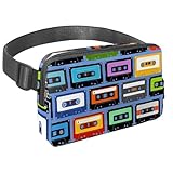 Hüfttasche für Damen und Herren, Outdoor-Hüfttasche, schlank, Laufgürtel, Bauchtasche für Spaziergänge, Joggen, Wandern, Reisen, Workout – Vintage-Musikaufnahme-Kassetten, multi,
