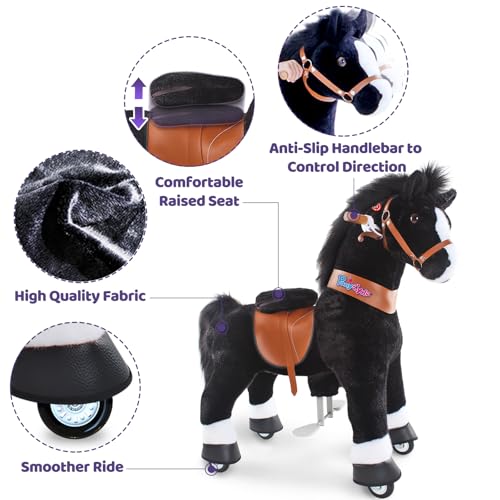 Image of PonyCycle Official Classic U Series Ride on Horse Toy Plush Walking Animal Black Horse Size 4 for Age 4-8 Ux426