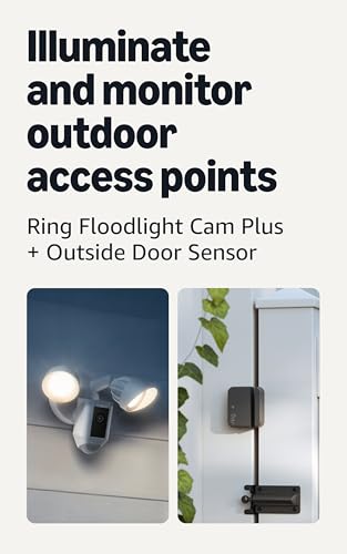 Ring Floodlight Cam Plus, Wired, White with Outside Door Sensor, ...