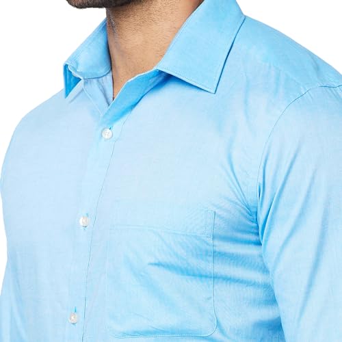 Image of Raymond Men's Slim Fit Solid Pattern Pure Cotton Semi Cut Away Collar Full Sleeve Formal Shirt