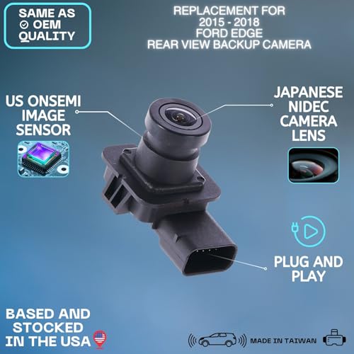 Image of Backup Camera for 2015 2016 2017 2018 Ford Edge | Rear Tailgate, Parking View Cam Replaces OE # F2GZ-19G490-A F2GT-19G490-AD, rear view reverse parking assist backup monitor