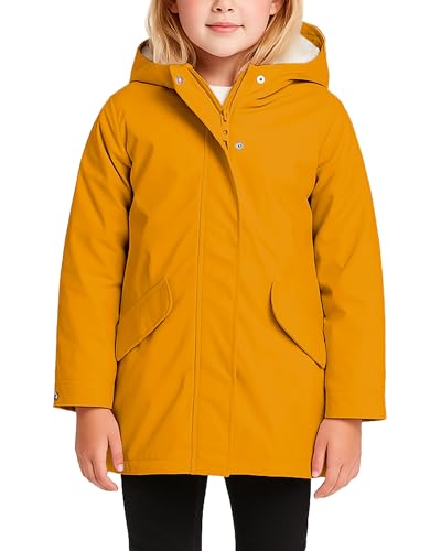 Image of URBAN REPUBLIC Girls Rain Jacket - Sherpa Fur Lined Raincoat for Girls Full Zip Up Hooded Rain Jacket (Size: 7-16), Size 10-12, Yellow