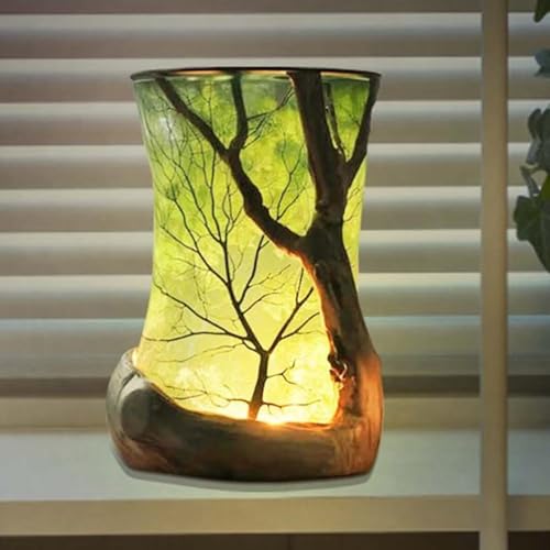 Forest Nature-Inspired Ambient Lamp, Forest Ambient Desk Lamp for Reading, Stained Plastic Tree LED Light Jar for Living Room Bedroom Home Office Decor