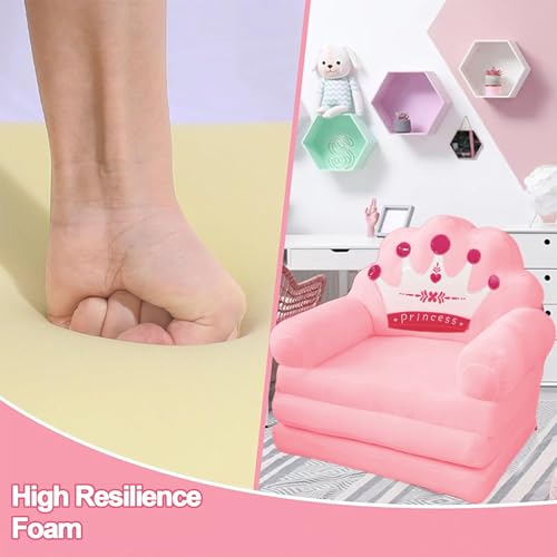 كرسي للقراءة ومشاهدة التلفاز والاسترخاء، بتصميم 2 في 1 قابل للطي مع غطاء قابل للإزالة ومساند ذراع عريضة، مصنوع من المخمل الناعم، باللون الوردي