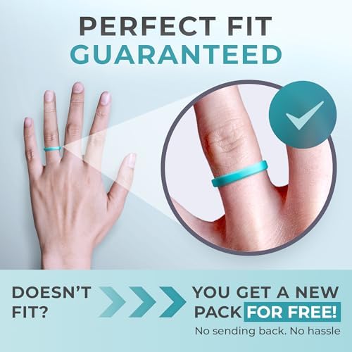 ThunderFit Stackable Silicone Ring Enhancers for Women, Breathable Rubber Wedding Bands - Braided Design 3mm Wide 1.8mm Thick - 3/8 Variety Multipack - 5