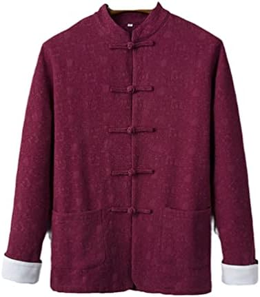 Chinese Traditional Tang Suit Top Men's Long Sleeve Kung Fu Tai Chi Uniform Spring Autumn Shirt Top Jacket Jacket Claret M