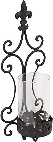 Wandwindlicht Schwertlilie aus schwarzem Metall und Windlicht-Glas, Wandkerzenhalter mit zeitlosem Rankenmuster, Wandkerzenständer in Antik-Optik, Kerzen-Wandhalter für Wohnzimmer, Balkon & Garten - 2