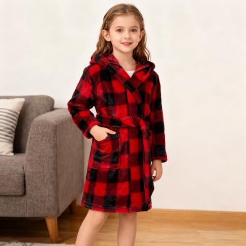 Image of Boys Girls Bathrobes,Toddler Boy Girl Robes,Children's Plush Soft Coral Fleece Hooded Pajamas Sleepwear for Kids