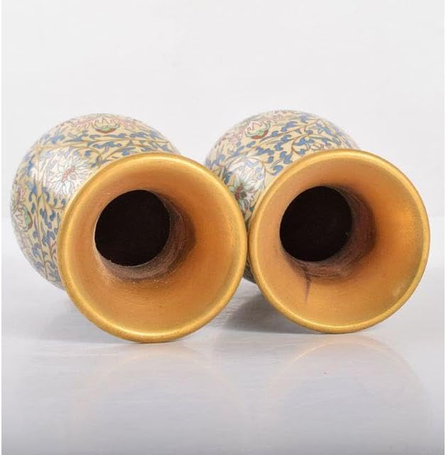 中国 古七宝琺瑯彩 花唐草文瓶 一對 唐木台付 中国 古