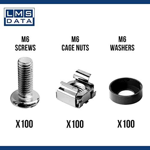 LMS DATA M6 Cage Nuts, Bolts and Washers Kit 20 PACK- For Rack Mount Equipment installation on Network cabinets (20 pack, Nickle) - Image 2