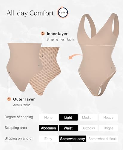 Image of Popilush Shapewear Bodysuit Plunge Deep V Neck Backless Going Out Tank Tops | lightly tummy control bodysuit,Buttery soft stretch fabric, sculpted shape and all-day comfort