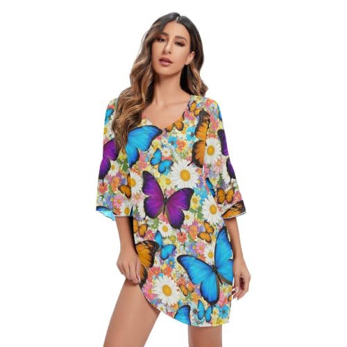 Robe courte hawaïenne à imprimé papillons pour femme