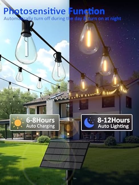 luckystyle 50FT Solar String Lights Outdoor Waterproof with 18+1 LED Bulbs Long Last for 20+Hrs, Commercial Grade Shatterproof USB Patio Solar Powered Lights for Camping£¬Backyard, Garden, Porch Decor