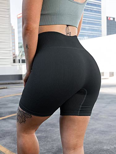 YNNTHY Women's 3 Piece Workout Shorts Yoga Seamless Ribbed High Waisted Spandex Booty Biker Shorts4