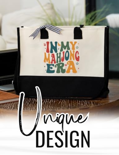 Image of InnoBeta Mahjong Gifts for Women, Mahjong Canvas Tote Bag with Zipper Closure & Shoulder Strap, Mahjongg Gifts for Birthday