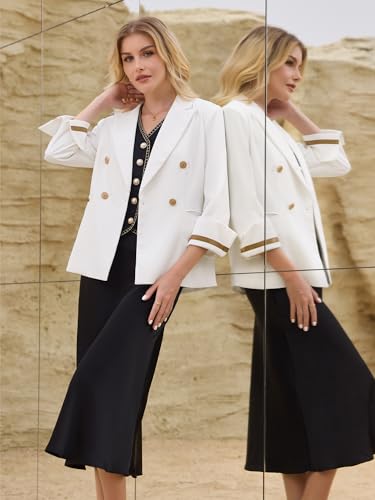 Women's Business Casual Blazer Double Breasted 3/4 Sleeve Dressy Work Office Suit Jacket3