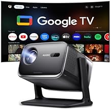 Aurzen BOOM mini Google TV Smart Projector with WiFi and Bluetooth, Voice Control, Family Mode, 20W Dolby Audio, Real-Time Focus, 4K Supported Movie Projector for Bedroom/Home Theater/Outdoor, Black