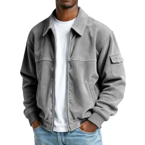 Corduroy Shirt Men Vintage Long Sleeve Button Down Jackets with Pockets - image 2