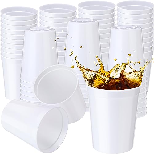 Yungyan 36 Pack 16 oz Stadium Cups Reusable Plastic Cups Blank Drink Stadium Tumblers for Parties Events DIY Projects (White)