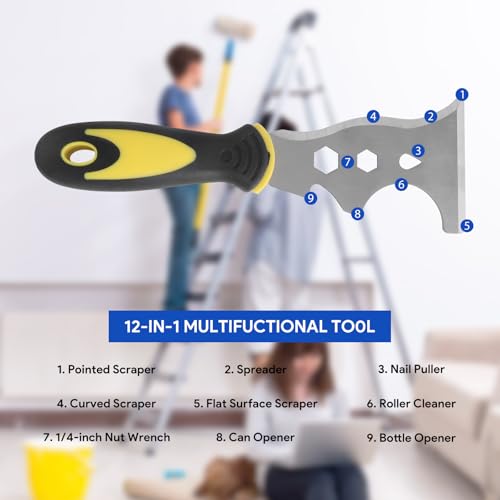 Bubuny Fensterverglasungswerkzeug-Set, 4-teiliges Verglasungswerkzeug mit 13-in-1-Mehrzweck-Messermeißel, Kunststoffhammer, Verglasungsspachtel für Verglasung, Entglasung, Abdichtung, Funktionsset für