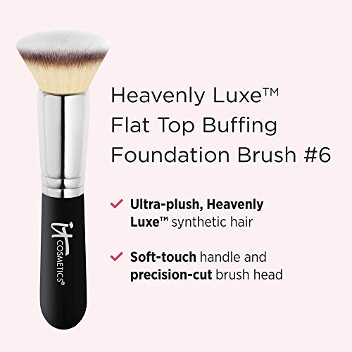 It Cosmetics Heavenly Luxe Flat Top Buffing Foundation Brush #6 - For Liquid & Powder Foundation - Buff Away The Look Of Pores, Fine Lines & Wrinkles - With Award-Winning Heavenly Luxe Hair #TOP1