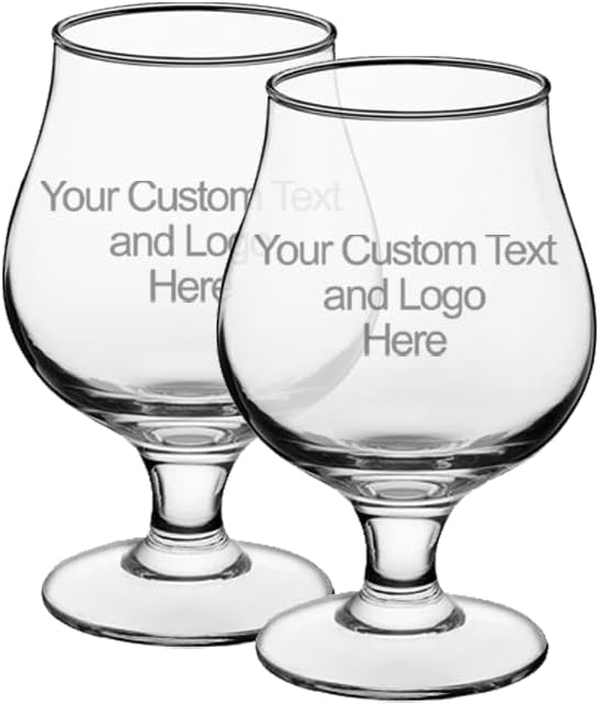Custom Personalized Set of 2 Beer Taster Snifter Sample Glasses - 5 oz Belgian Tulip Style Pub Glass (2 Glasses Double Side)