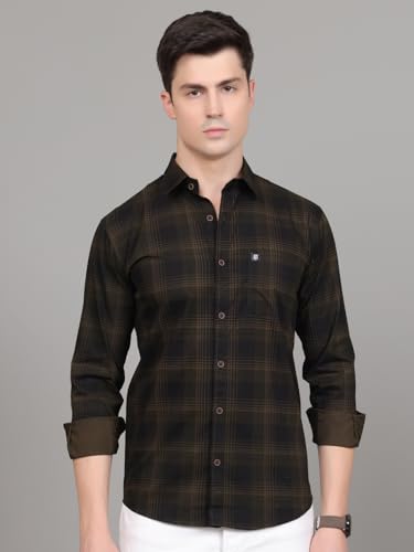 Image of Majestic Man Stylish Slim Fit Cotton Spread Collar Checked Casual Shirt