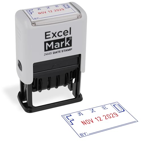 ExcelMark 2445 Date Stamp with Text - Blue and Red Ink (Gray Mount, Faxed)