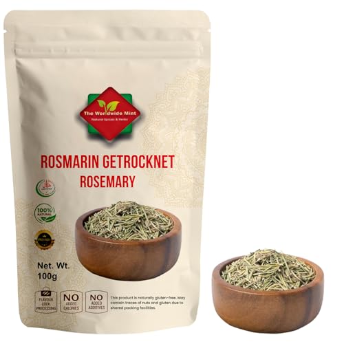 Rosmarin Getrocknet 100 g | Rosmarin Gewürz | Aromatische Rosmarinblätter | Ideal für Kartoffeln Fleisch Gemüse & Rosmarin Tee | 100 % Natürlich | Vegan | Ohne Zusatzstoffe | Non GMO