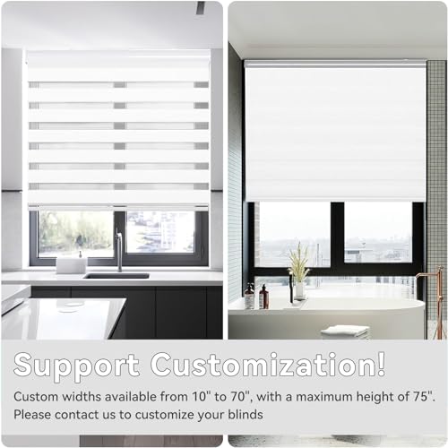Joydeco Cordless Zebra Blinds for Windows, Dual Layer Free-Stop Zebra Shades Privacy Light Control for Day and Night, Light Filtering Sheer Blinds for Indoor Windows (Off-White, 64" W x Custom H)