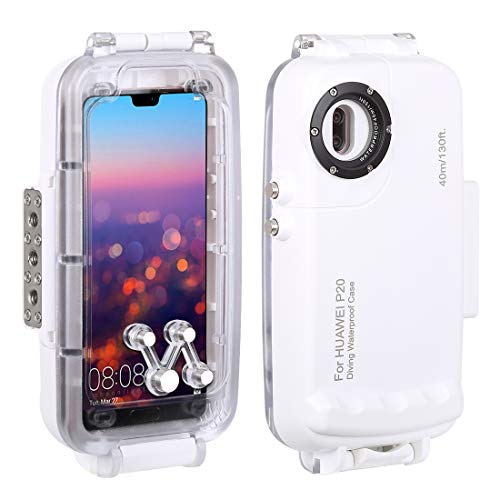 HAWEEL for Huawei P20 Diving Case, Professional [40m/130ft] Surfing Swimming Snorkeling Photo Video Waterproof Protective Case Underwater Housing for Huawei with Lanyard (P20, White)