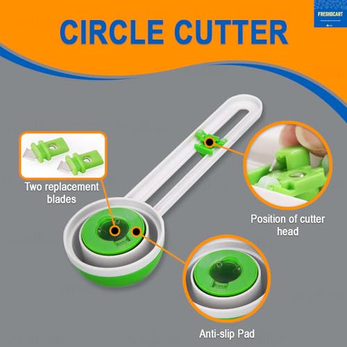 Image of FreshDcart Compass Paper Cutter Trimmer Rotary Cutter Craft Tool with Durable Plastic Body for Art, Craft, Office & Engineering Use (Green, Pack of 1)