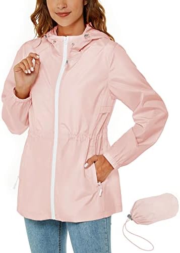 Avoogue Women's Plus Size Raincoat Rain Jacket Lightweight Waterproof Coat Jacket Windbreaker with Hooded Pink 3XL
