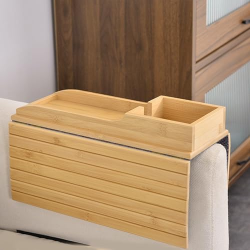 Bandeja de madera para reposabrazos de sofá con soporte de vasos 6