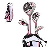 Precise X7 Kids Golf Clubs Set – Boys’ & Girls’ Junior Golf Set with Lightweight Graphite Shafts, Hybrid, Putter & Stand Bag - Pink Ages 3-5 – Right-Handed