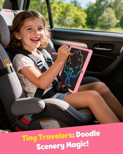 Image of TEKFUN 12 Inch LCD Writing Tablet for Kids, Coloring Drawing Pad, Mess Free Doodle Board, Airplane Travel Toys for Boys and Toddlers, Road Trip Essentials, Gifts for 3 4 5 6 7 8 Year Old Girls(Pink)