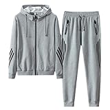 [Hyjkl] ジャージ 上下セット メンズ 大きいサイズ フード付き スポーツウェア スウェット スポーツ 吸汗速乾 通気 ランニングウェア スタイリッシュ カジュアル 春秋冬用 グレー-3XL