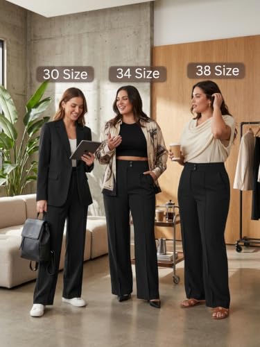 Image of GRECIILOOKS Korean Style Trousers | High Waist Wide Leg Formal Pants | Ankle Length Stretchable Office Wear | Button Closure Straight Fit | Regular Fit Pants for Women